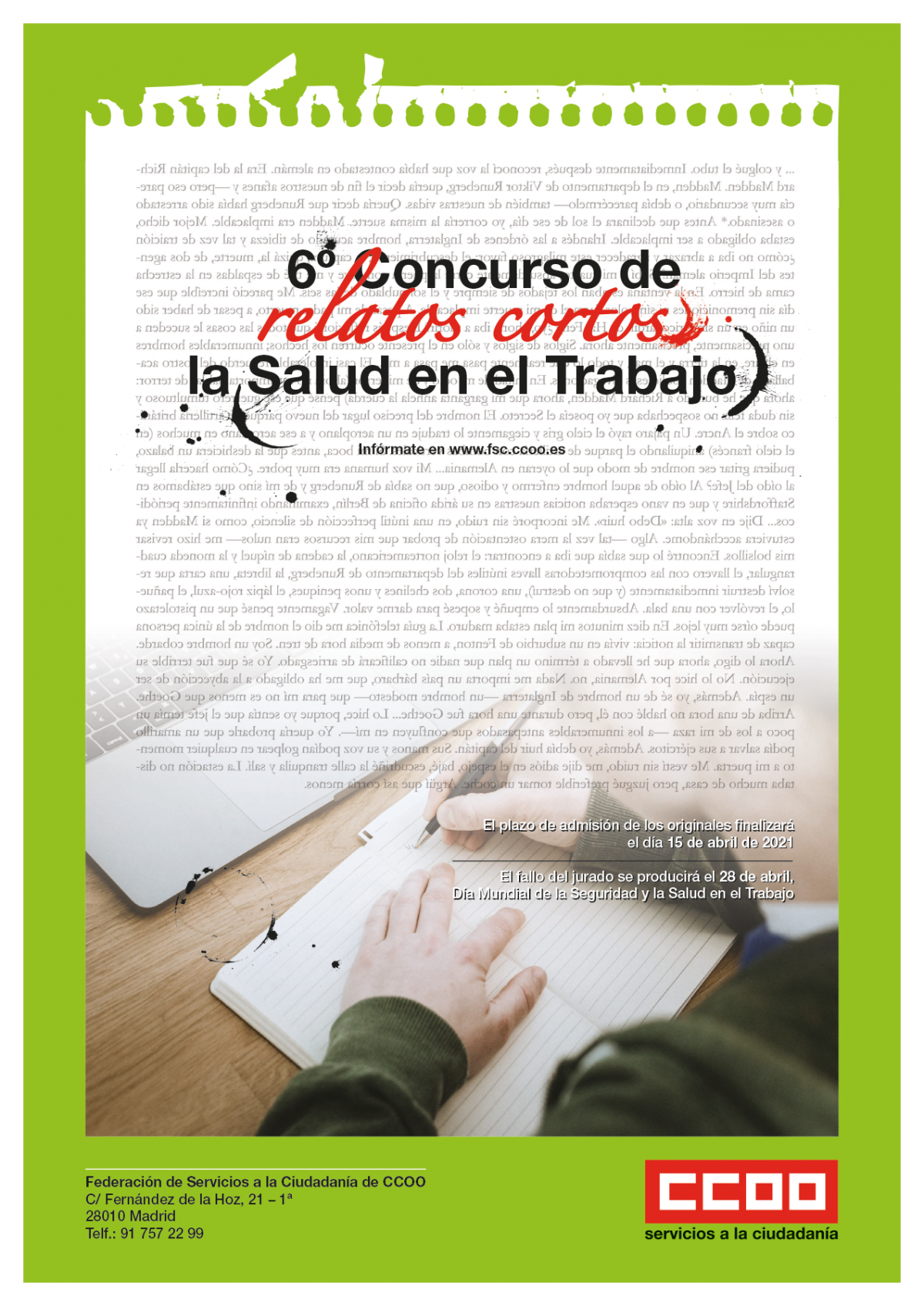 6º Concurso de relatos cortos "la Salud en el Trabajo", cartel