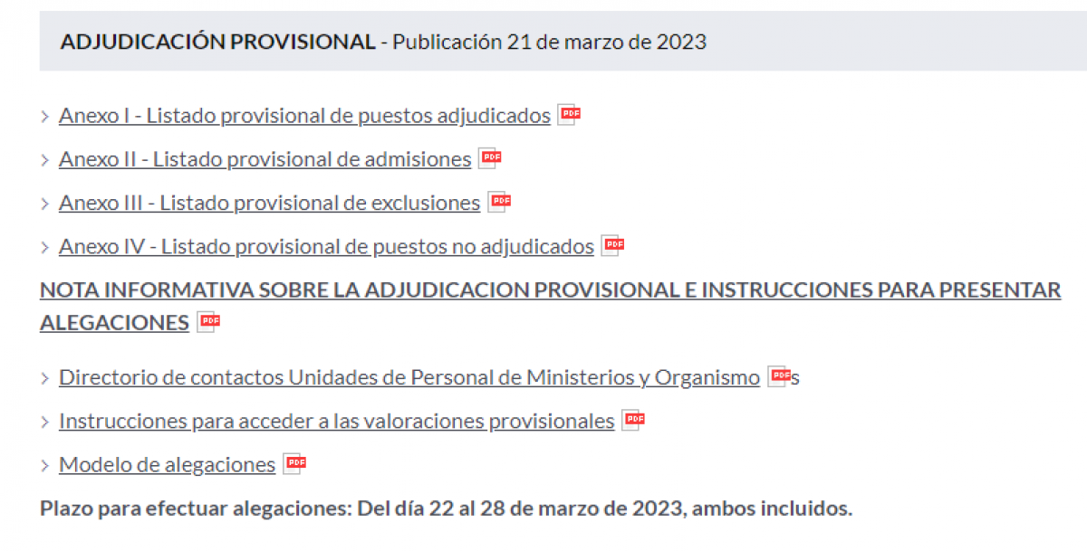 Adjudicacin provisional concurso de traslados