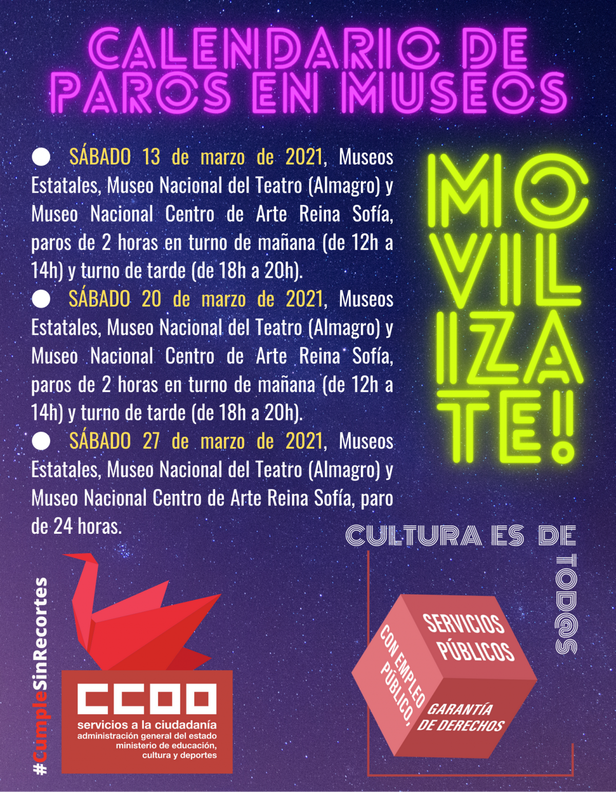 Calendario de paros marzo 2021