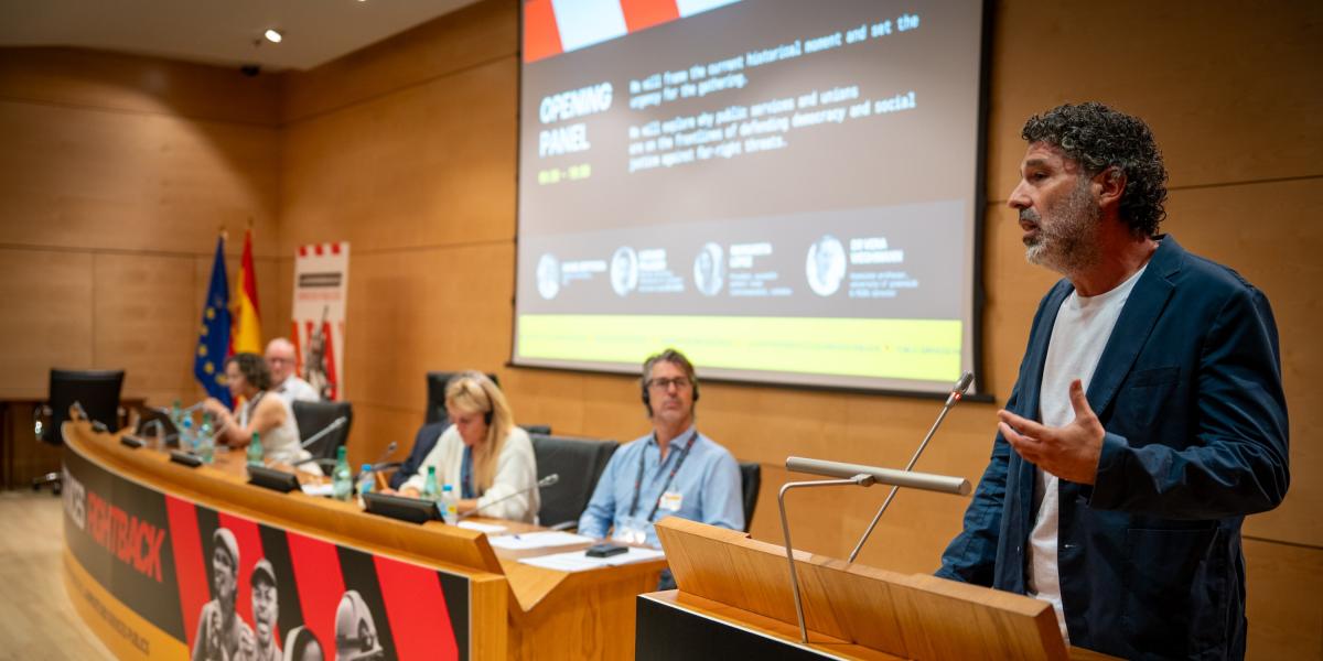 Lucho Palazzo, secretario general de FSC-CCOO, en la Conferencia de ISP. Madrid, 16 de septiembre de 2026