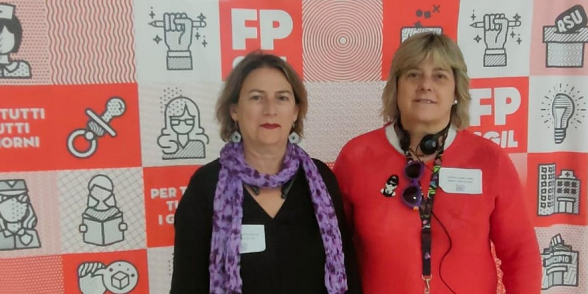 Las secretarias de Políticas Públicas, Miriam Pinillos, y la de las Mujeres, Carmen López, en la reunión del Comité Mundial de Mujeres de la FSESP en Roma